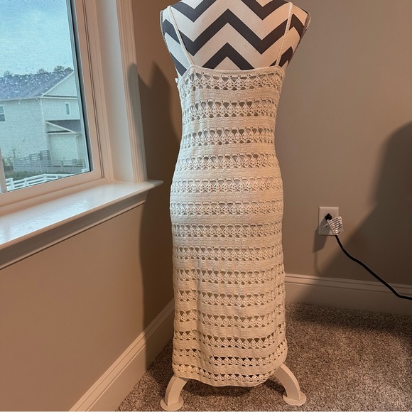 90's VTG Ralph Lauren Crochet Bridal Bachelorette Dress M Hand Knit Cream White - Picture 4 of 8